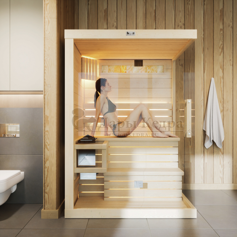 Двухместная прямая финская «Элит» сауна кабина из кедра и липы с электрокаменкой Двухместная прямая финская «Элит» сауна кабина из кедра и липы с электрокаменкой